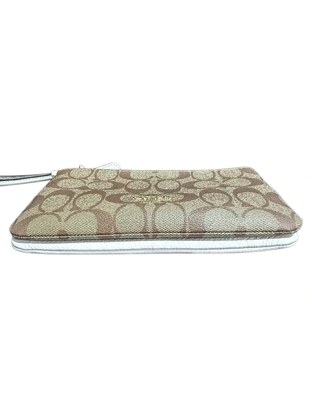 Coach C5576 Signature Canvas Double Zip Wallet Wristlet Brown Pebble Leather
